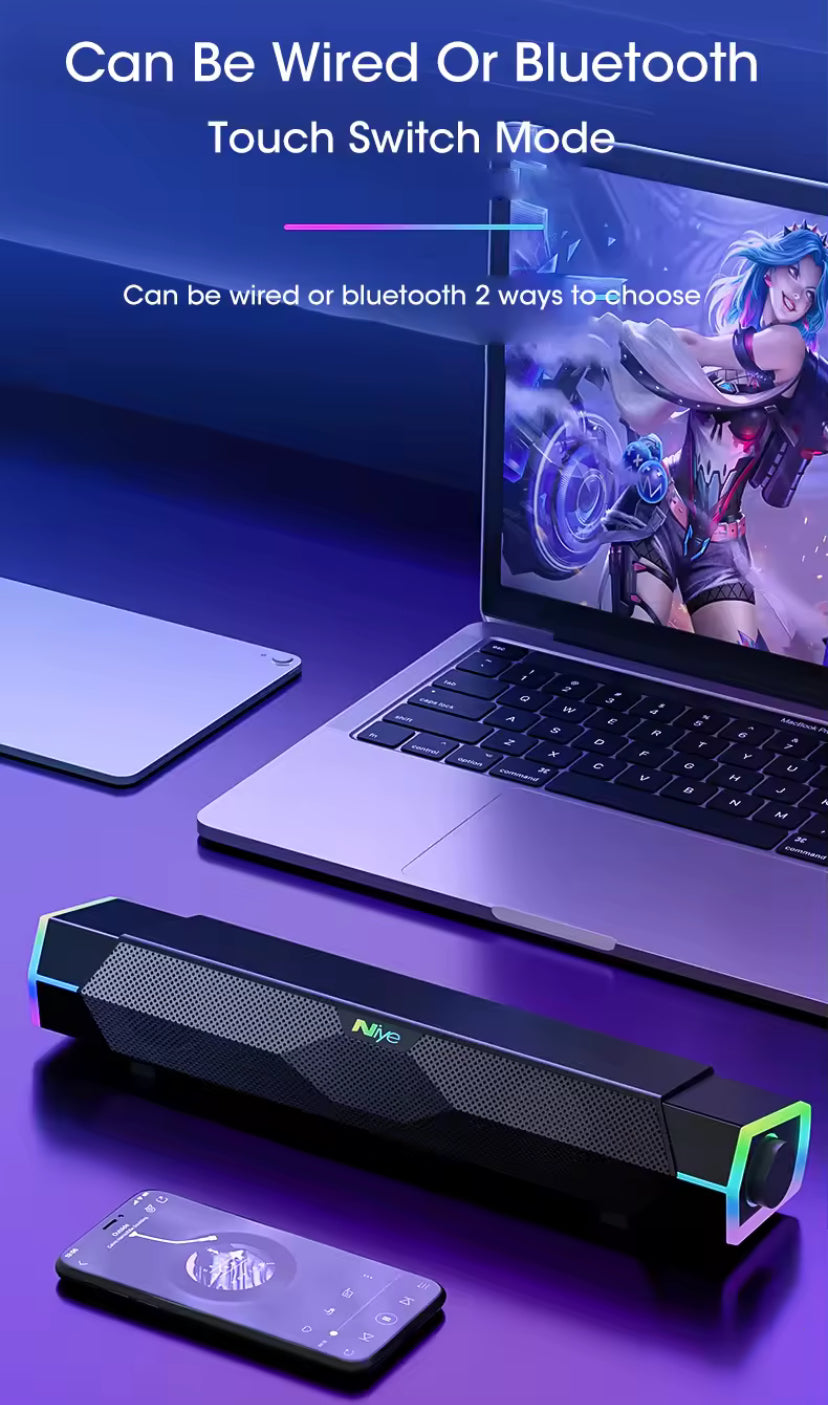GadgetGalaxy 4D Stereo Bluetooth Soundbar – Compact Wireless & Wired Speaker for Desktop and Laptop