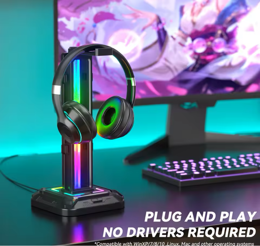 PS5 Controller & Headset Holder with 9 Light Modes – Rotatable Headphone Stand & Detachable Controller Hook
