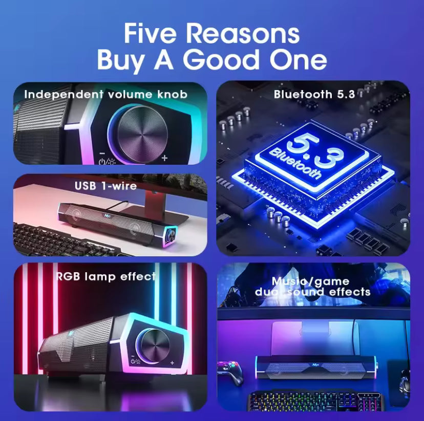 GadgetGalaxy 4D Stereo Bluetooth Soundbar – Compact Wireless & Wired Speaker for Desktop and Laptop