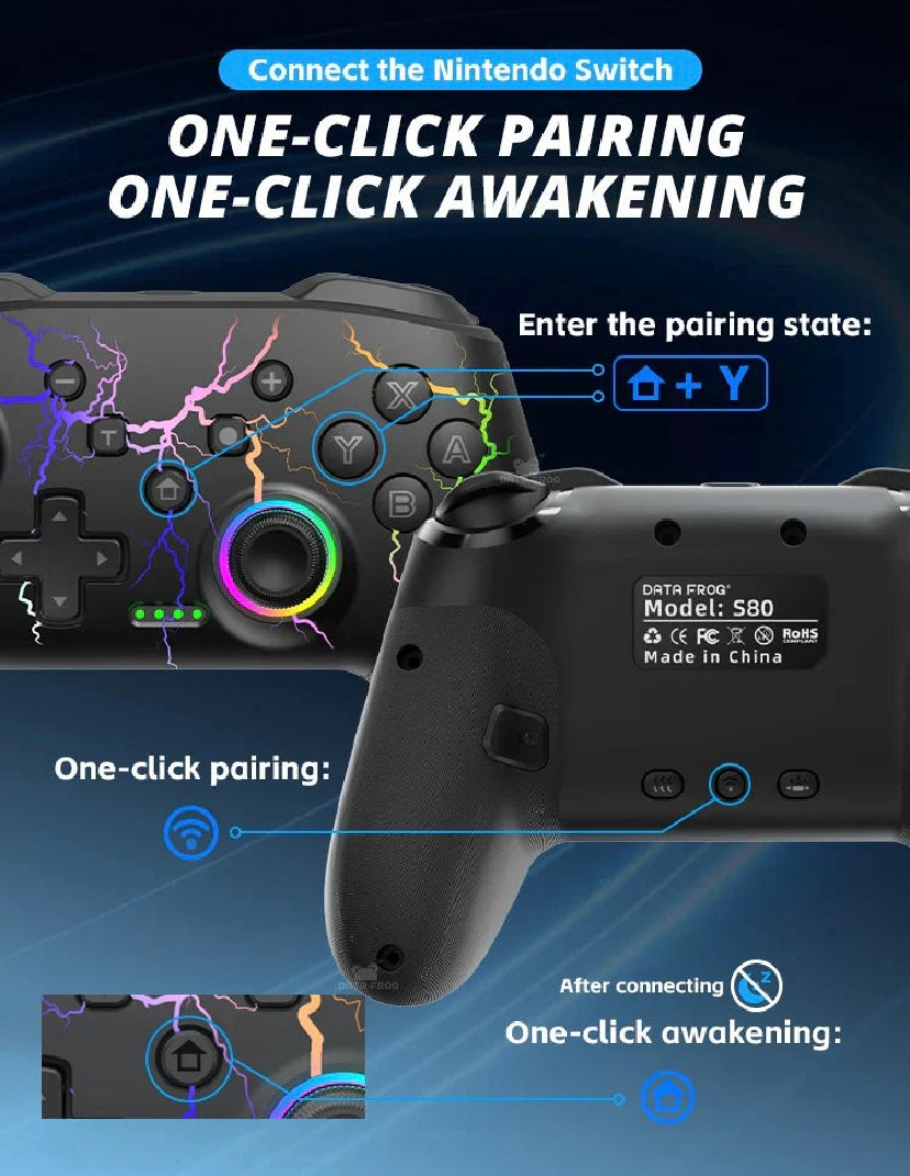 Wireless Pro Controller for Nintendo Switch / OLED / Lite – RGB Backlight & Turbo Function