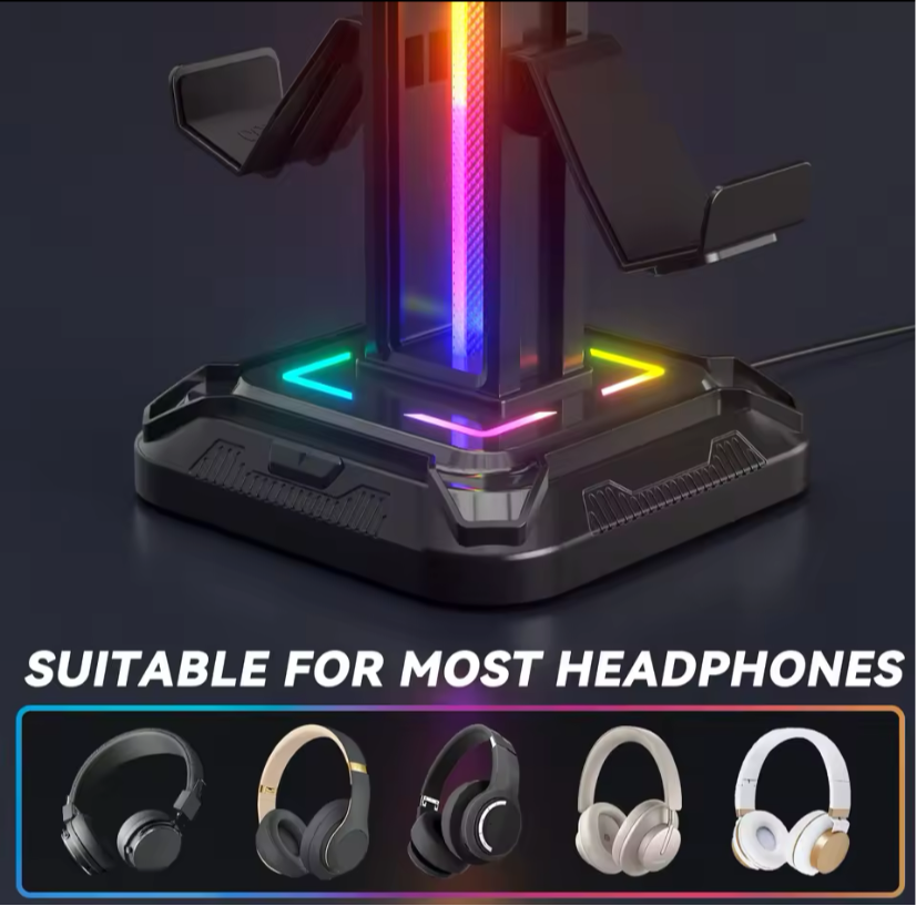PS5 Controller & Headset Holder with 9 Light Modes – Rotatable Headphone Stand & Detachable Controller Hook