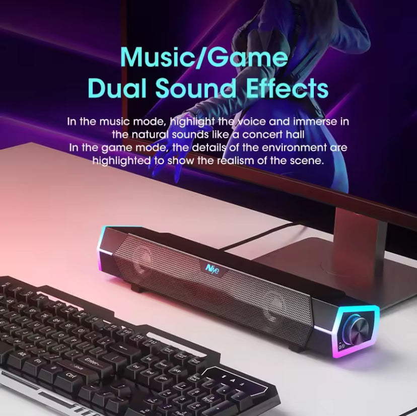 GadgetGalaxy 4D Stereo Bluetooth Soundbar – Compact Wireless & Wired Speaker for Desktop and Laptop