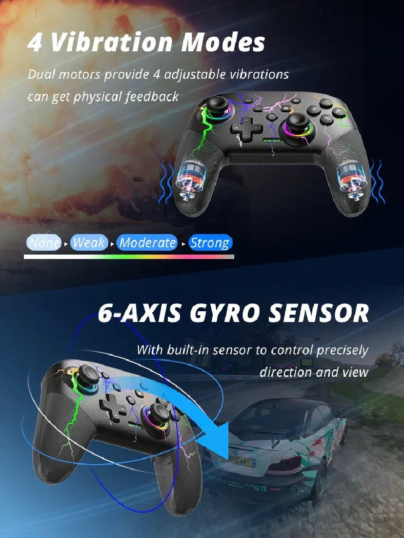 Wireless Pro Controller for Nintendo Switch / OLED / Lite – RGB Backlight & Turbo Function