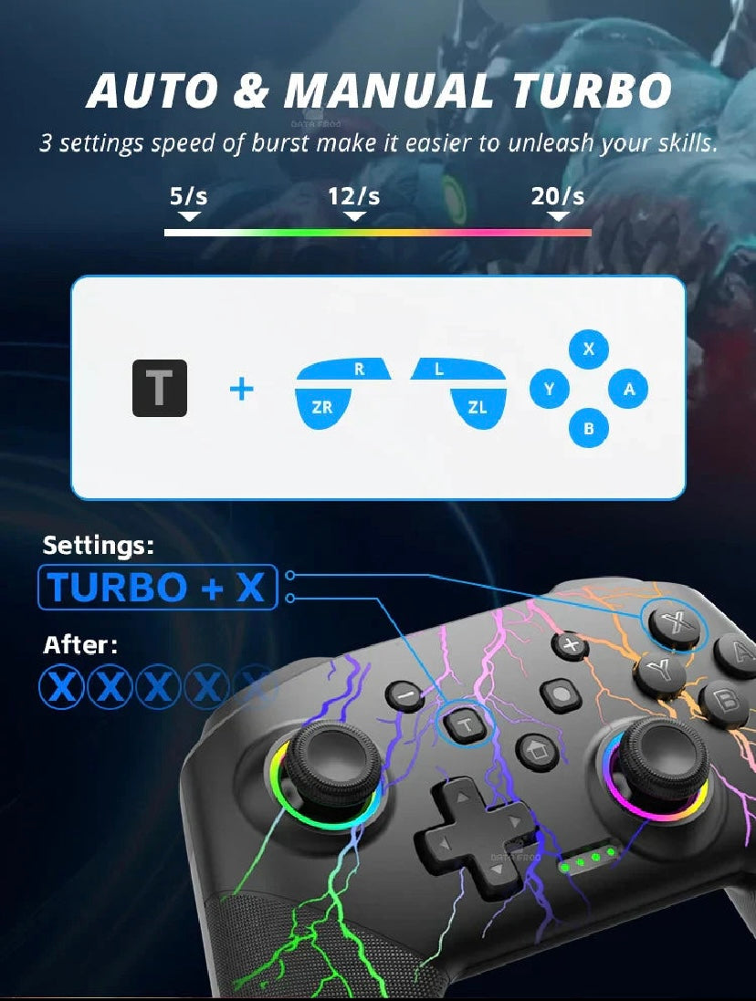 Wireless Pro Controller for Nintendo Switch / OLED / Lite – RGB Backlight & Turbo Function