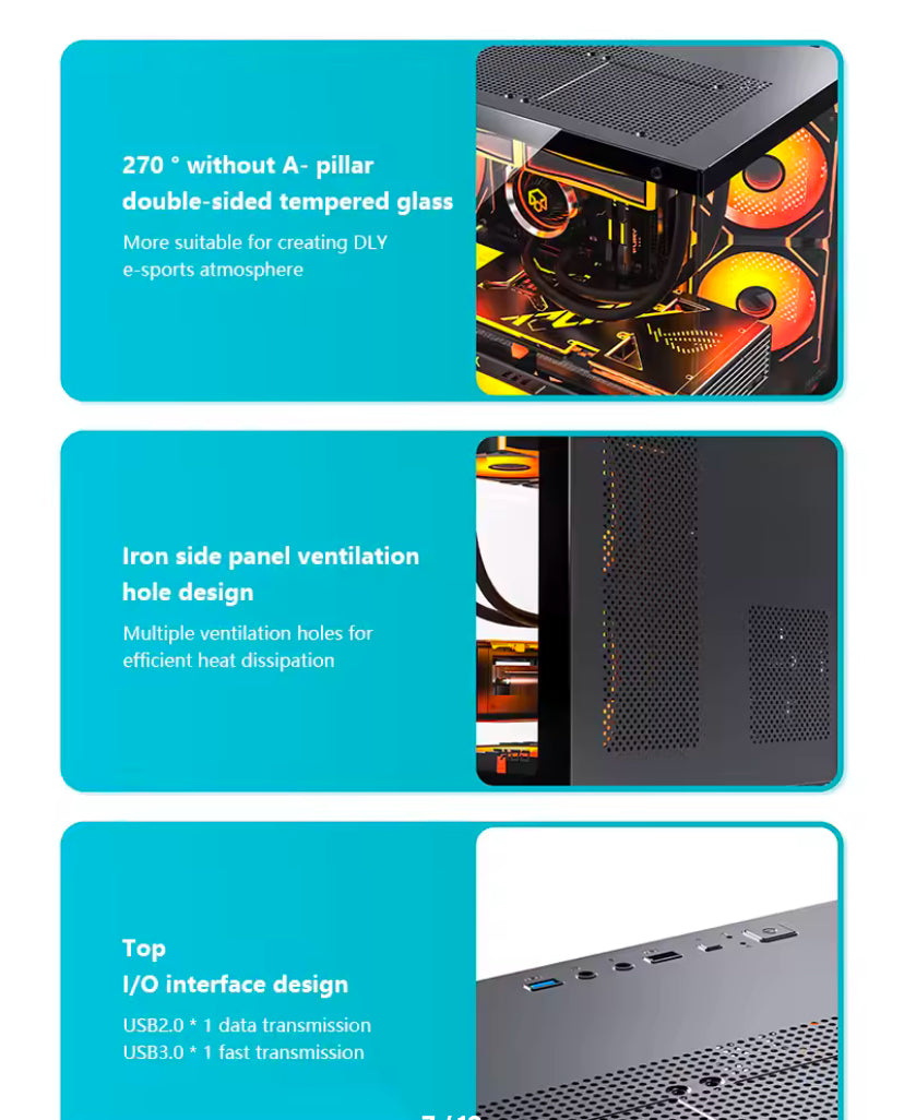 SeaView 270° Double-Sided Tempered Glass Gaming Case