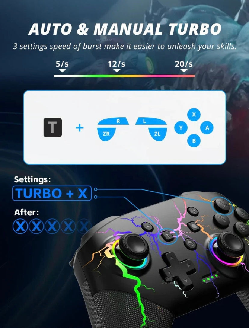 Wireless Pro Controller for Nintendo Switch / OLED / Lite – RGB Backlight & Turbo Function