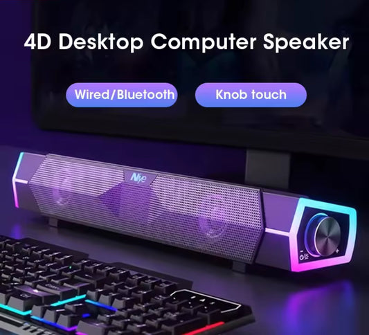 GadgetGalaxy 4D Stereo Bluetooth Soundbar – Compact Wireless & Wired Speaker for Desktop and Laptop